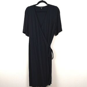 Eileen Fisher Elegant Black Wrap Dress Classic Crepe Fabric Size 16